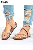 Women Fashion Gladiator Cork Sandals New Casual Beach Non-slip Buckle Strap Sandalias