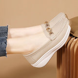 Breakj Leather Thick-Soled Mother Shoes 2024 New Women's Single Shoes Pedal Light And Anti-Slip Loose Pastry Shoes Casual Bean