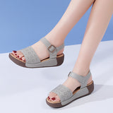 Breakj Summer New Cowhising Comfortable Mother Shoes Thick-Soled Rocking Sandals Women Buckle Outside Wearing Women