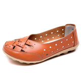Flat Shoes Casual Shoes Leather Rubber Lofers Ladies Non-slip Cut Out Breathable Summer Women's Moccasins Plus