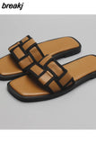 Size 34-40 Womens Slippers Elegant Flats Sandals Woman Casual Squared Toe Flat Shoes Ladies Comfort Home House