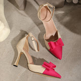 Breakj Women's High Heels Fashion Women's Shoes Bow Hollow Fine Heel Head Bow Ladies Shoes Muller Women's
