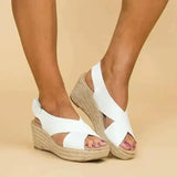 Sandal Shoe Summer Heels Med Clogs Wedge Espadrilles Platform Large Size Suit Female Beige Without Girls Fashion Handmade