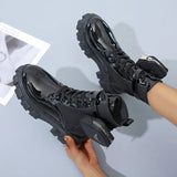 Breakj 2024 New Tling With Round Head Thick-Bottomed Short-Singular Boots Female British Style Fashion Martin