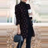 Winter New Fashion Women Stand Collar Print Jackets Casual Long Sleeves Elegant Office Lady Cardigan Slim Buttons Jackets 1020