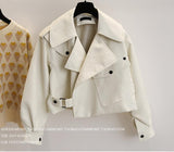 New Spring Women Faux Leather Jacket Biker Red White Coat Turndown Collar PU Motorcycle Jackets Loose Streetwear