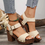 Word With High-Heeled Toe Sandals Female Fish Mouth Belt Buckle Rivet Waterproof Table Beach Cool