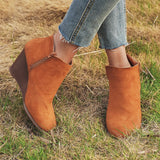 Pointed Toe Booties Winter Women Leopard Ankle Boots Footwear Platform High Heels Wedges Shoes Woman Bota