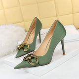 Breakj Fashion Banquet Women's Shoes Heel High Heel Shallow Pointed Big Metal Buckle Single Shoes High