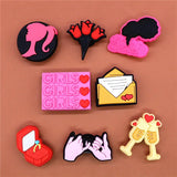 1 pcs Pink Girl Shoe Charms Rose Love Letter Pull Hook Ring Shoes Accessories Decoration Fit Croc Jibz Kids