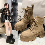Leather Women's Boots Designer Shoes for Women Luxury Short Boots Platform Non-slip Motorcycle Boots Round Toe Ankle