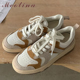 2022 Flats Sneakers Women Shoes Natural Genuine Leather Flat Platform Shoes Lace Up Causal Footear Ladies Big Size