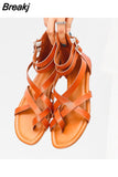 Summer Shoes Woman Sandals Flat Sandalias Pu Leather Cross Narrow Straps Gladiator Clip Toe Beach Sandals Thong Flip