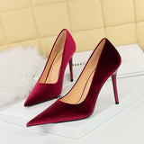 Breakj Fashion Simple Add Thick Suede Banquet High Heels Women Shoes Thin Heel High Heel Shallow Pointed Single