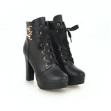 Pink White Black JK Uniform Womens Chunky Platform Ankle Boots Lolita Super High Heel Lace Up Boots Sweet Lace Side Zipper