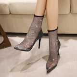 Women's High Heel Early Autumn 2023 Sexy Pointed Fine Heel Net Socks Hollow Out Rhino Socks Boots Short Autumn And