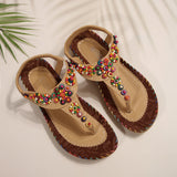 Breakj Women's Summer New Women's Shoes Summer Bohemian Flat-Soled Sandals Women's Beaded Beach