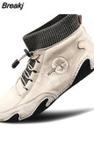 Men's Leather Casual Shoes 2023 Waterproof Lightweight High Top Sneakers Boots Non Slip Winter Shoes Men Loafers Walking