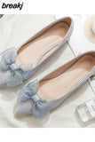 Blue Bow-knot Ballet Flats Women Shoes Loafers Ballerina Woman Elegant Cozy Pointed Toe Shallow Moccasins Size