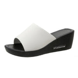 Breakj Summer New Slope And Fish Mouth Thick Bottom Cake Word PU Leather Cool Slippers High-Heeled Slippers