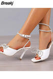 New Fashion Women's High Heel Bow Rhinestone Large Sandals Thin High Heel Sandals Summer Party Evening Dress