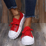 Women's Stylish Sneakers 2022 Spring New Stretch Fabric Ladies Lace Up Casual Shoes 36-43 Large-Sized Female Comfy
