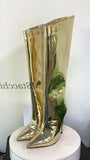 Women's High Boots Gold Silver Pointed Toe Knee-high Boots For Woman Sexy High Heels Party Shoes Ladies Stiletto botas