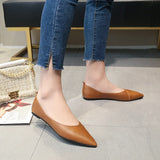 Black Soft PU Leather Shoes Women Larger Sizes 40 Ballet Flats Pointed Toe Shallow Mouth Slip-on Ladies Loafer