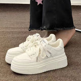 Breakj Small White Shoes Women Autumn And Winter New Students Lace Plate Shoes Retro Solid Color Casual Women's Shoes Low