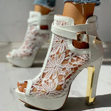 New Ladies High Heels Belt Buckle Peep Toe Hollow Platform Sandals Shoes Woman Party Summer Boot Big Size