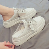 Head Lace-up Net Fabric Casual Slippers 2024 Summer Smiling Face Thick White Shoes Street Shoot Trend Net Women's