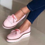 Loafers Platform Woman Slip On Sneakers Tassel Bowtie Women's Soft PU Leather Sewing Flat Female Shoes All Seasons