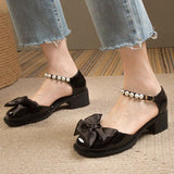 Silk Bowknot Platform Mary Jane Shoes Women 2023 Autumn Pearls Strap Pumps Woman Patent Leather Party Wedding