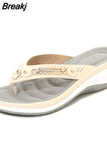Women Outside Slippers Summer Mature Wedges Flip Flops Fashion Metal Button Platform Sandals Casual Lady Slides Beach