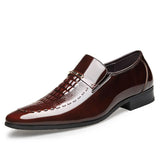 7701 Crocodile Men's Patent Leather Business Leather Shoes Set Pointed Toe Slim Leather Shoes Men's