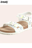 Summer Casual Kids Beach Print Cork Sandals for Girls Boys Children Outdoor Non-slip Flat with Cute Slide