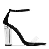Breakj Spring And Summer New Large-Size Crystal And A Word With Sandals Female Thick Heel Transparent Toe High-Heeled