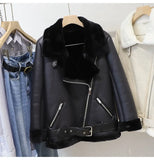 New Winter Women Female Fur Leather JacketFaux Lamb Leather Jacket Aviator Jacket Thick Faux Leather Fur Sheepskin