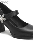 Heels Mary Jeans Pumps 2023 Summer Fashion Ankle Buckle round Toe Women Pumps Elegant Comfy Walking Pumps Plus Size