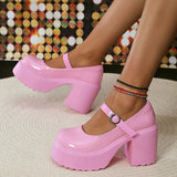 High Heels Mary Jane Shoes for Women Pu Leather Chunky Platform Pumps Woman Gothic Buckle Strap Lolita Shoes Size