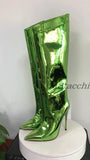 Women's High Boots Gold Silver Pointed Toe Knee-high Boots For Woman Sexy High Heels Party Shoes Ladies Stiletto botas
