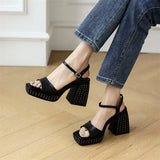 Shoes Women Real Leather Sandals Super High Heel Platform Sandals Square Toe Cow Leather Ladies Footwear Summer