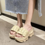 House Slippers Platform Slides Slipers Women Heeled Mules Black Sandals Fashion Lady 2024 High Summer Beige Luxury
