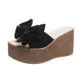 Breakj Cool Drag Bow Thick Bottom Slippers Women's Summer Slope And Loose Cake One-Word Drag High And Casual