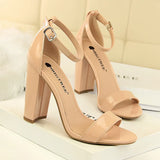Breakj Women's Shoes Summer High Heels Fashion Simple Thick Heel High Heel Sexy Nightclub A Word Belt
