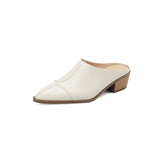 High Heel Mules Ladies Leather Sole Slippers Women Pointed Toe Platform Mules Slip on Shoes