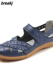 New Genuine Leather Women's Summer Sandals Cut-Outs Woman Flats Shoes Breathable Female Beach Loafers Soft Mother