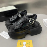 Hollowed-out Breathable Thin Roman Sandals Women New All-match High-heeled Platform Sandals Thick Heel