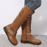 Belt Buckle Long-Tman Rider Boots Women Autumn New Round Head With T-Skin