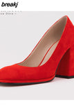 Size 34-45 Women Pumps Fashion Super High Heels Shoes For Women Chunky Heel Square Toe Real Leather Elegant